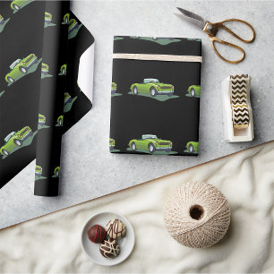Retro Lime Green Convertible Sports Car Wrapping Paper