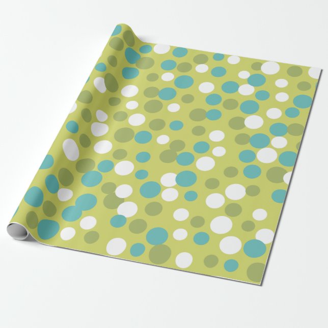 Retro Lime Turquoise Birthday Party Wrapping Paper (Unrolled)