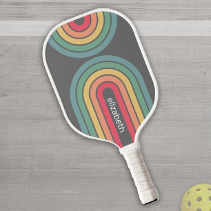 Retro Line Arch Pastel Rainbow Colours Custom Name Pickleball Paddle
