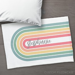 Retro Line Arch Pastel Rainbow Colours Script Name Pillowcase
