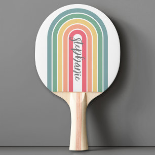 Retro Line Arch Pastel Rainbow Colours Script Name Ping Pong Paddle