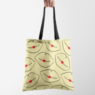 Retro Line Art Lips & Hearts Sunshine Yellow Tote Bag