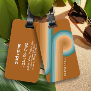 Retro Line Art Sunset Southwest Colours Circle Luggage Tag