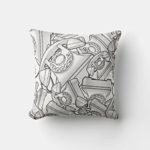 Retro Line Drawing Telephone Pattern Cushion