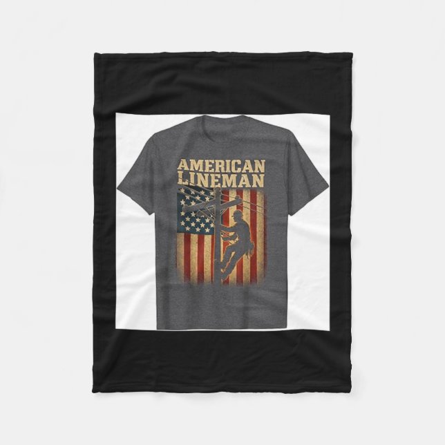 Retro Lineman American Flag Electric Cable Fleece Blanket (Front)