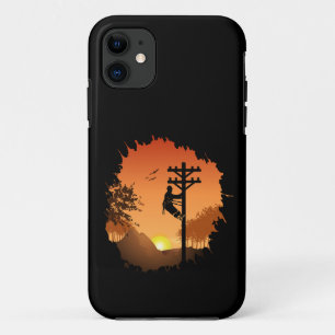 Retro Lineman Sunset Father Electric Cable Lineman iPhone 11 Case