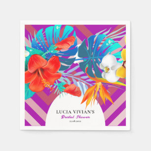 Retro Lines Floral Summer Tropical Bridal Shower Napkin