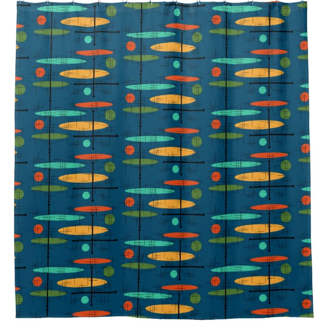 Retro Lines & Ovals Shower Curtain (Front)