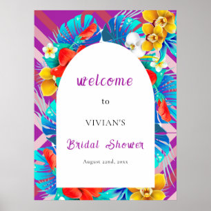 Retro Lines Tropical Magenta Bridal Shower Welcome Poster