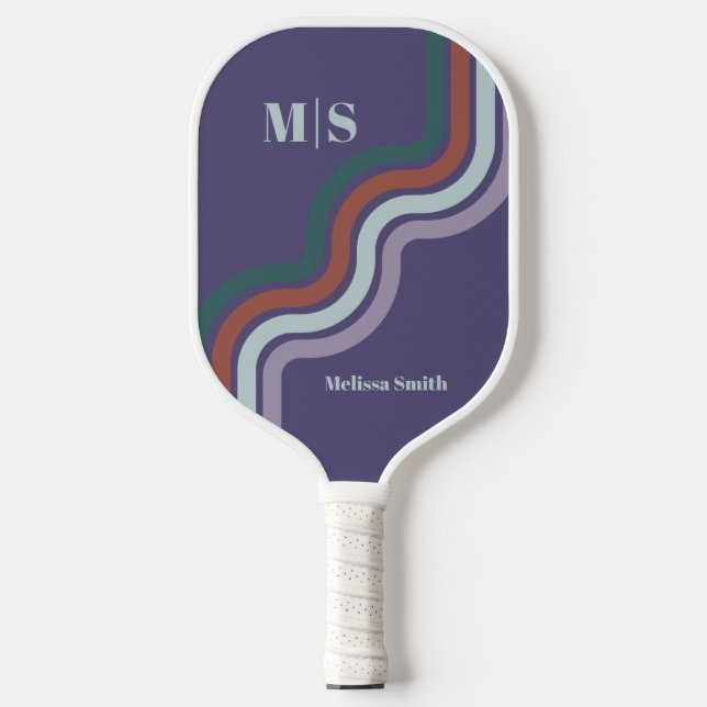 Retro Lines With Initials and Name Modern Colour Pickleball Paddle (Front)