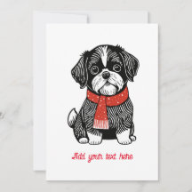 Retro Linocut Style Shih Tzu Christmas Card
