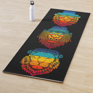 Retro Lion Head Rainbow Striped Sunset Yoga Mat