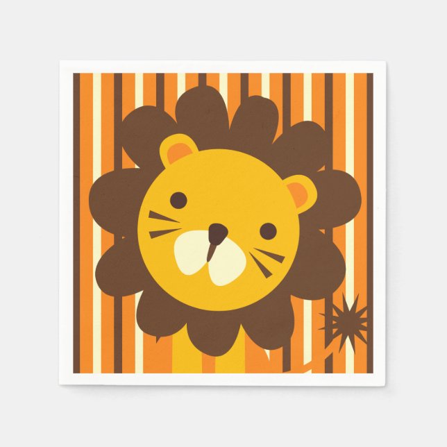 Retro Lion on Stripes Paper Napkins (Front)