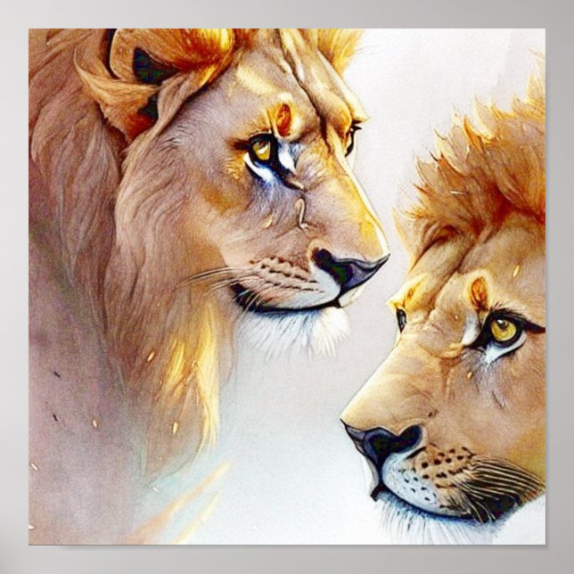 Retro Lions Art - Classic Wildlife Wall Art (Front)