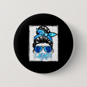 Retro Lions Girl Messy Bun Srts Team Matching Outf 6 Cm Round Badge
