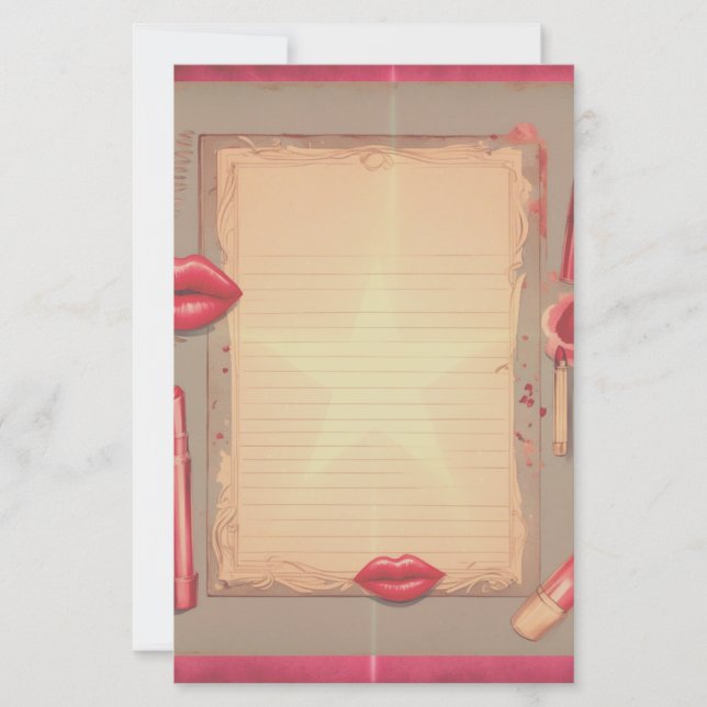 Retro Lipstick Stationery  (Front)