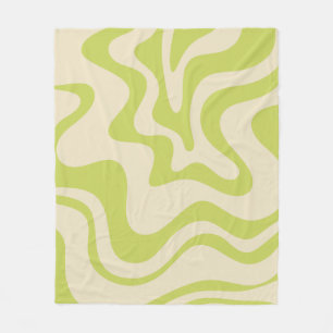 Retro Liquid Swirl Abstract Light Lime Beige Fleece Blanket