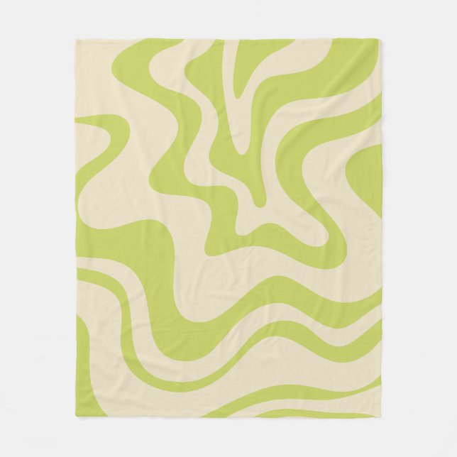 Retro Liquid Swirl Abstract Light Lime Beige Fleece Blanket (Front)