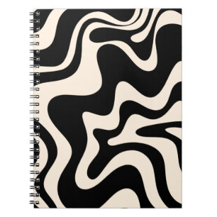 Retro Liquid Swirl Abstract Pattern Black Cream Notebook