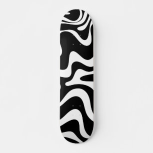 Retro Liquid Swirl Abstract Pattern Black & White Skateboard