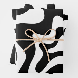 Retro Liquid Swirl Abstract Pattern Black & White Wrapping Paper Sheet