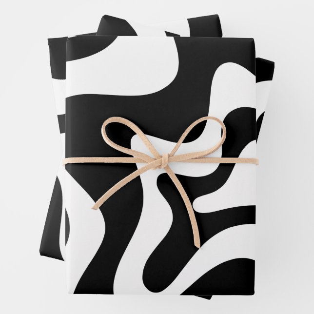 Retro Liquid Swirl Abstract Pattern Black & White Wrapping Paper Sheet (In situ)
