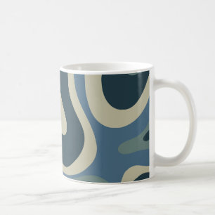 Retro Liquid Swirl Abstract Pattern Blue Grey Coffee Mug