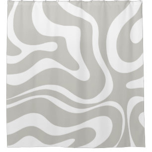 Retro Liquid Swirl Abstract Pattern Grey White Shower Curtain