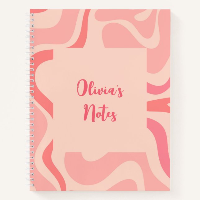 Retro Liquid Swirl Abstract Pattern in Blush Pink  Notebook (Front)