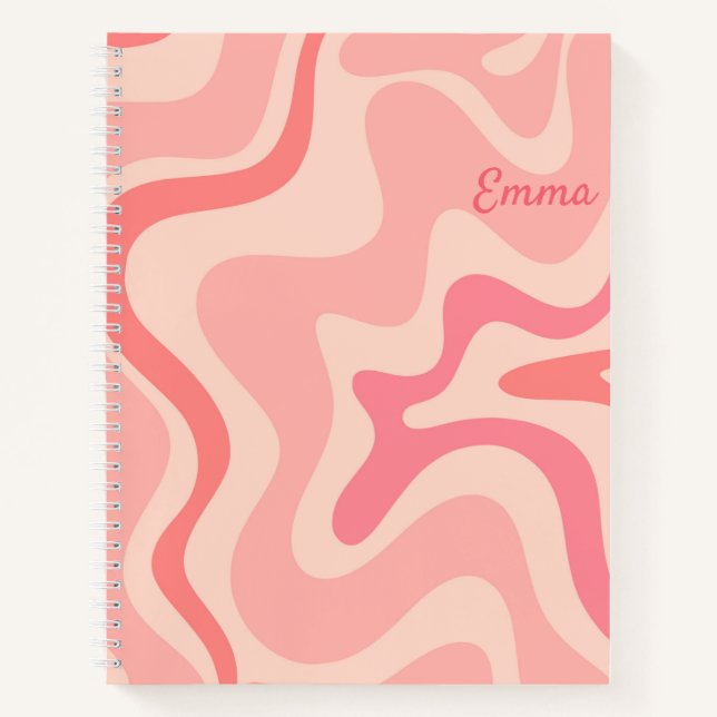 Retro Liquid Swirl Abstract Pattern in Blush Pink Notebook (Front)