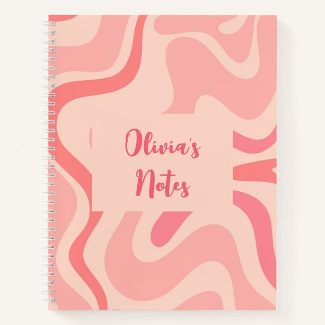 Retro Liquid Swirl Abstract Pattern in Blush Pink Notebook (Front)