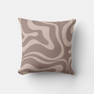 Retro Liquid Swirl Abstract Pattern in Cocoa Brown Cushion
