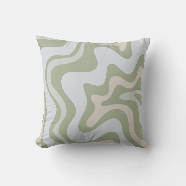 Retro Liquid Swirl Abstract Pattern in Sage Green Cushion (Front)