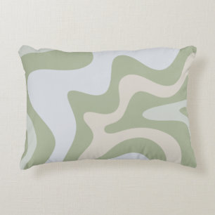Retro Liquid Swirl Abstract Pattern in Sage Green Decorative Cushion