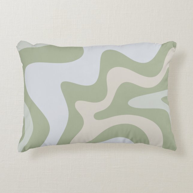 Retro Liquid Swirl Abstract Pattern in Sage Green Decorative Cushion (Front)