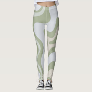Retro Liquid Swirl Abstract Pattern in Sage Green Leggings
