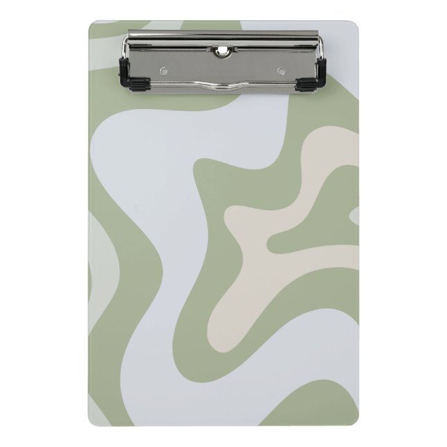 Retro Liquid Swirl Abstract Pattern in Sage Green Mini Clipboard (Front)