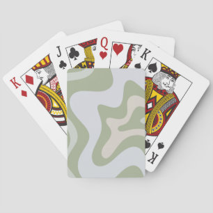 Retro Liquid Swirl Abstract Pattern in Sage Green Playing Cards
