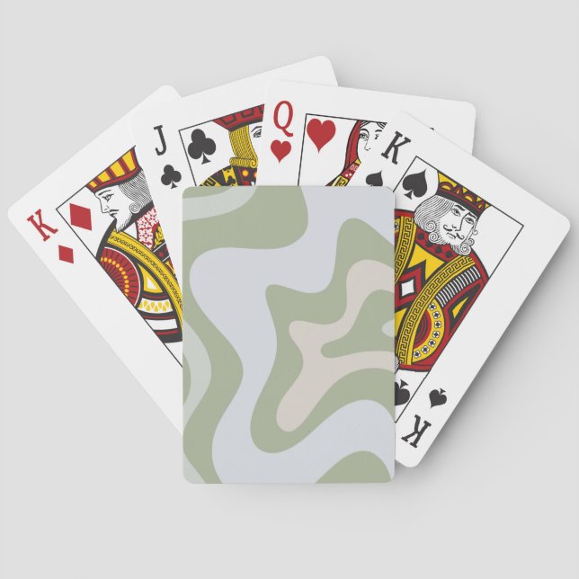 Retro Liquid Swirl Abstract Pattern in Sage Green Playing Cards (Back)