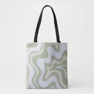 Retro Liquid Swirl Abstract Pattern in Sage Green Tote Bag
