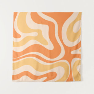 Retro Liquid Swirl Abstract Pattern in Soft Orange Tapestry