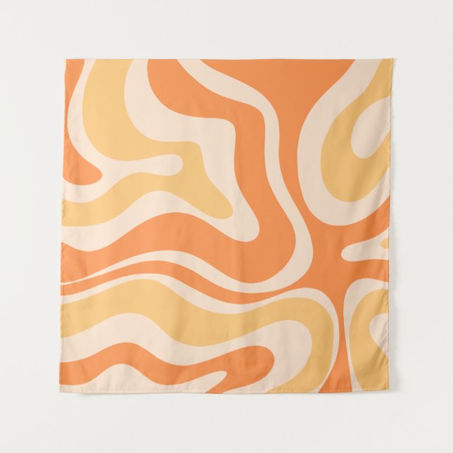 Retro Liquid Swirl Abstract Pattern in Soft Orange Tapestry (Front)