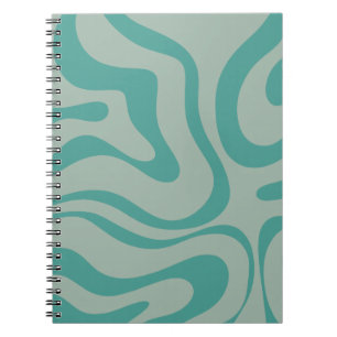 Retro Liquid Swirl Abstract Pattern Muted Teal Notebook
