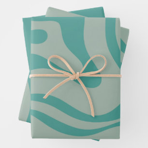 Retro Liquid Swirl Abstract Pattern Muted Teal Wrapping Paper Sheet
