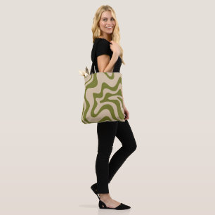 Retro Liquid Swirl Abstract Pattern Olive Green Tote Bag