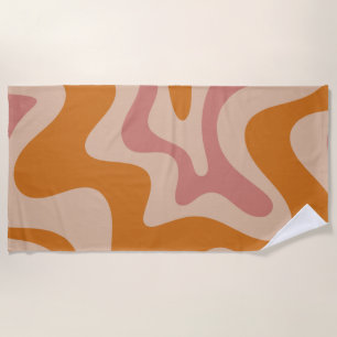 Retro Liquid Swirl Abstract Pattern Orange Pink  Beach Towel