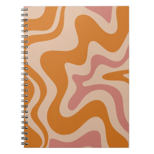 Retro Liquid Swirl Abstract Pattern Orange Pink Notebook