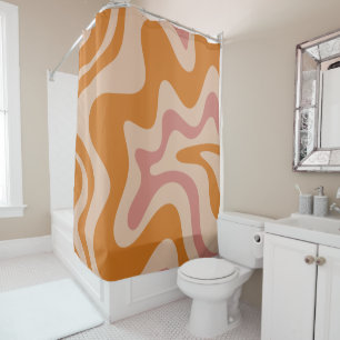 Retro Liquid Swirl Abstract Pattern Orange Pink Shower Curtain