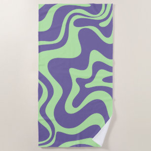 Retro Liquid Swirl Abstract Pattern Purple Mint Beach Towel