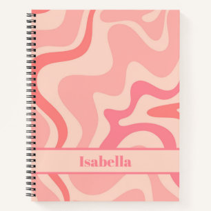 Retro Liquid Swirl Abstract Pink Personalised Notebook